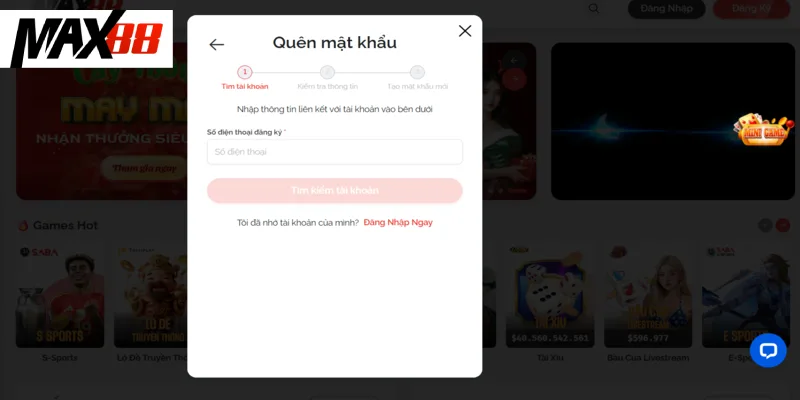 Cách xử lý vấn đề nếu quên mật khẩu đăng nhập MAX88