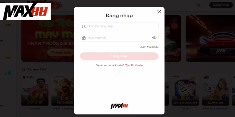Đăng nhập MAX88 dễ dàng, thời gian chưa đến 1 phút